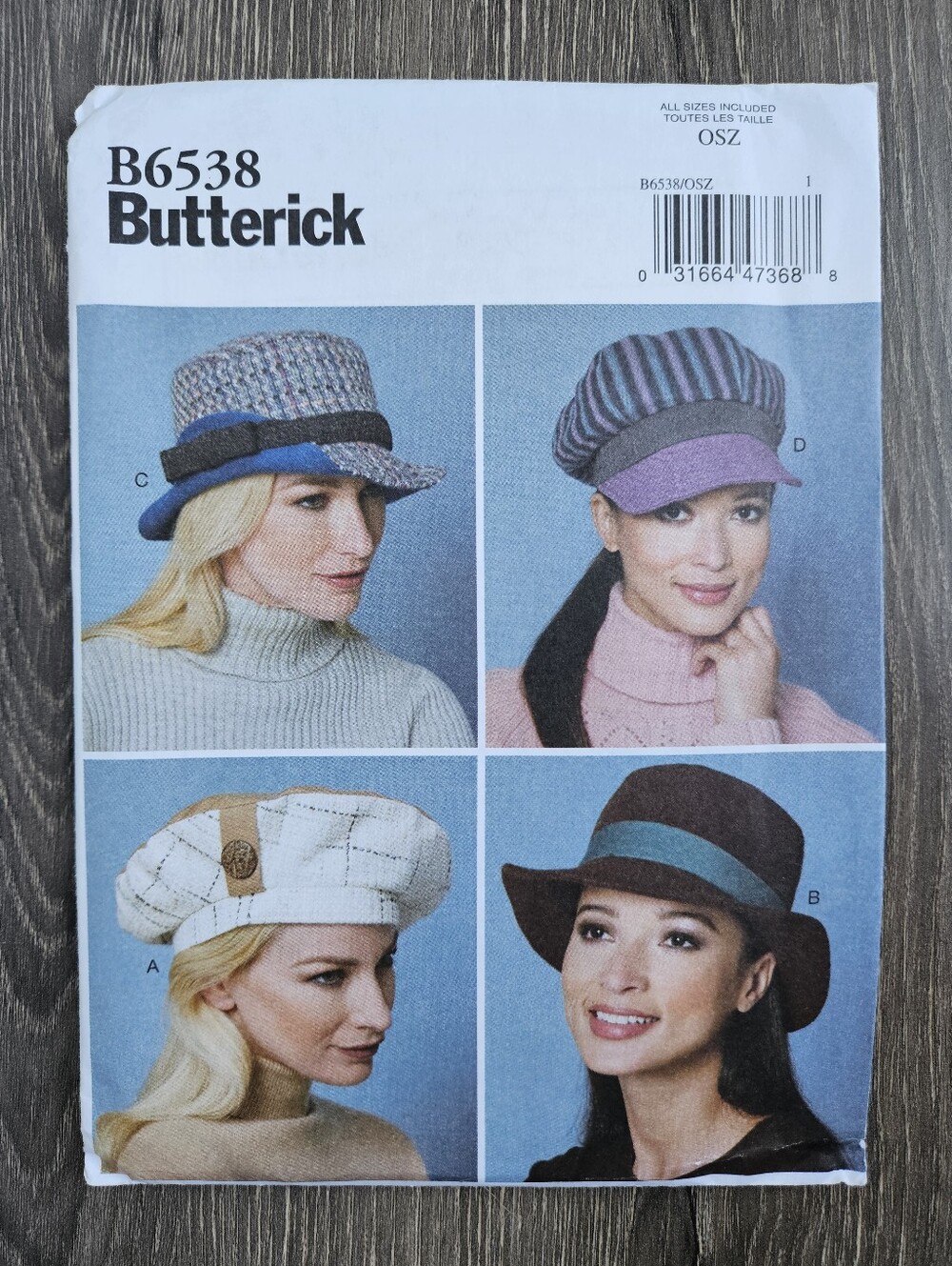 NEW Butterick B6538 Misses' Hats Pattern